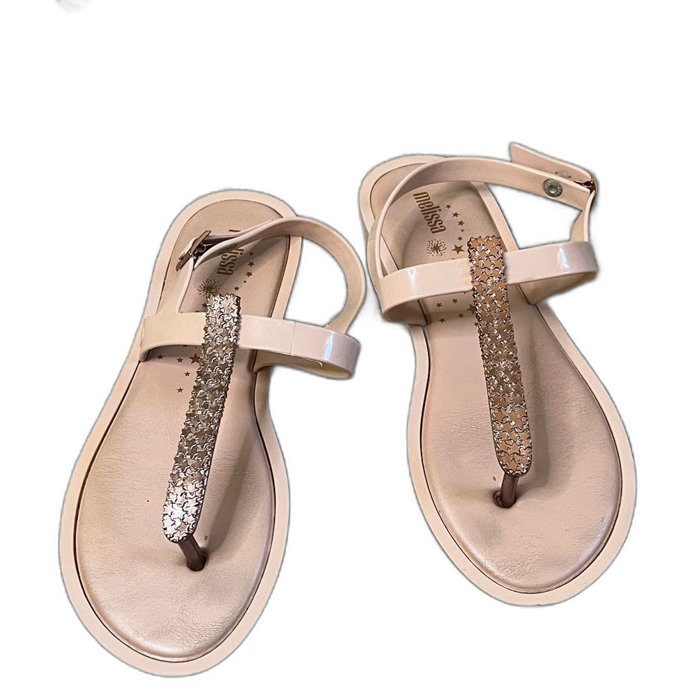 Melissa Slim Thong T-Strap Jelly Sandals Blush Pink Metallic Stars Size 9